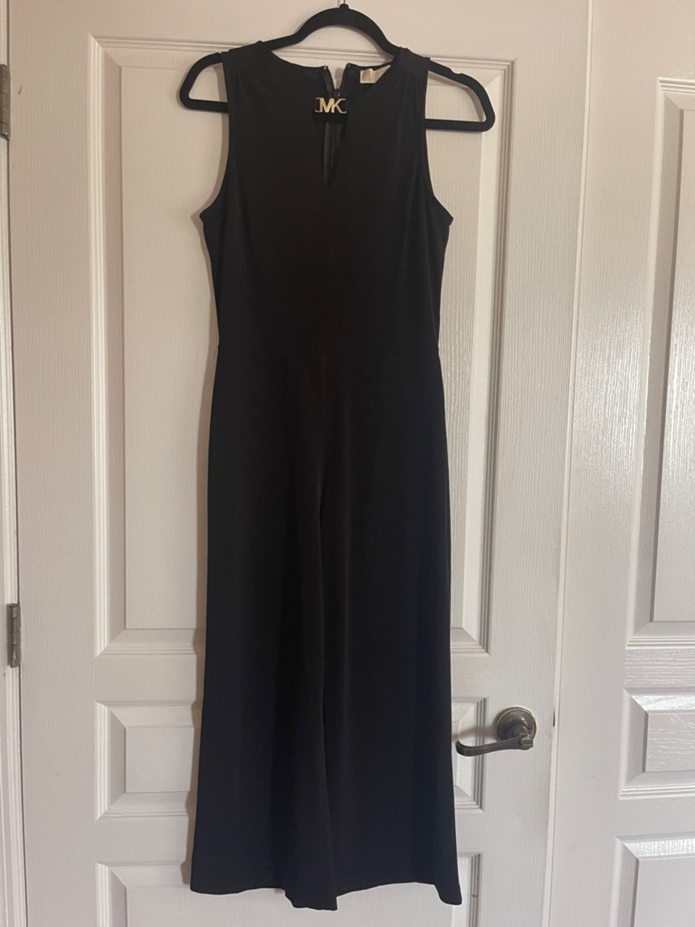 Michael Kors Black Sleeveless Wide-Leg Jumpsuit with Gold MK Accent